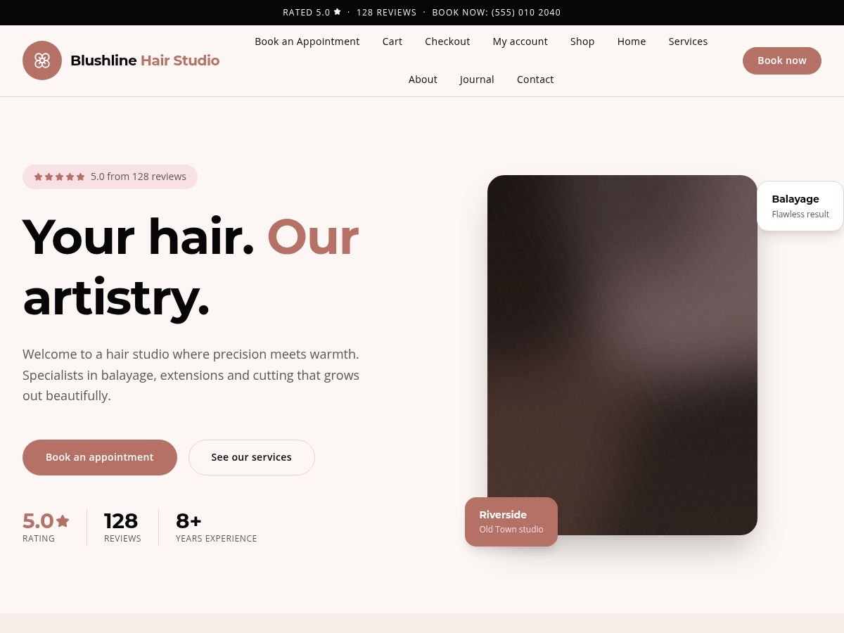 The Blushline theme front page.